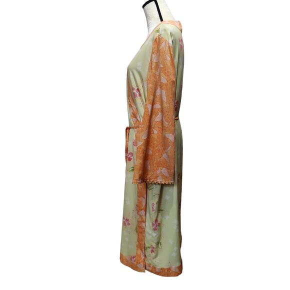 Cabernet Woman Plus Sz 1X Floral Kimono Robe Orange Green Butterfly Art To Wear - Picture 4 of 11